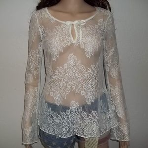 Moda Int'l Sheer Floral LSleeve Womens'Top-XS,NWOT